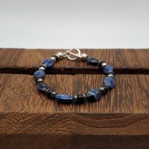7 Inch 925 Sterling Silver Unique Blue Black Stones Bracelet